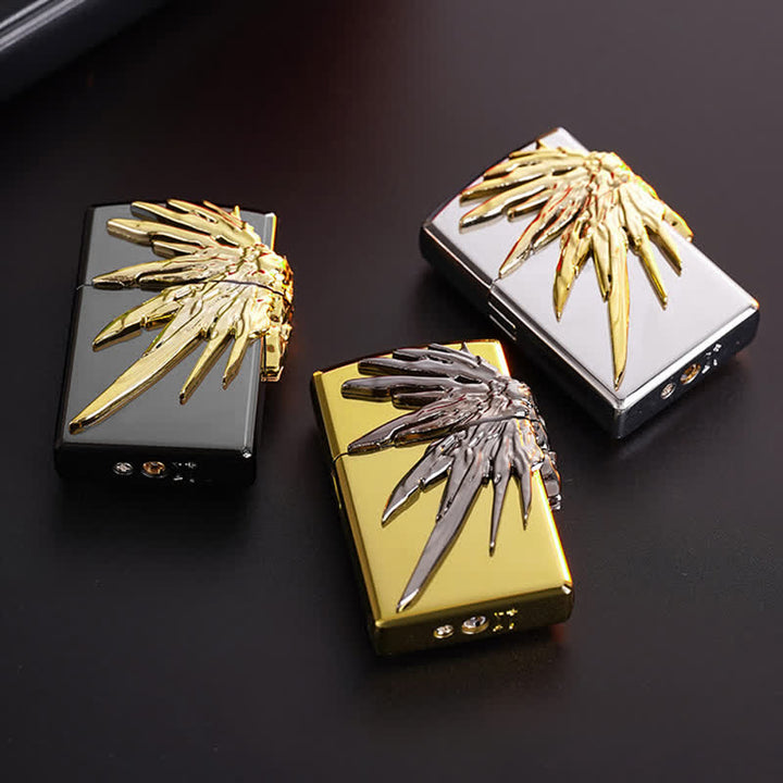 Briquet au butane rechargeable à trois côtés avec ailes en relief 3D