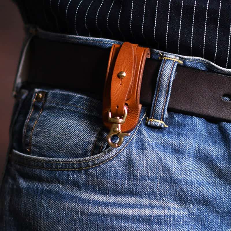 Porte-clés en cuir fait main avec boucle de ceinture