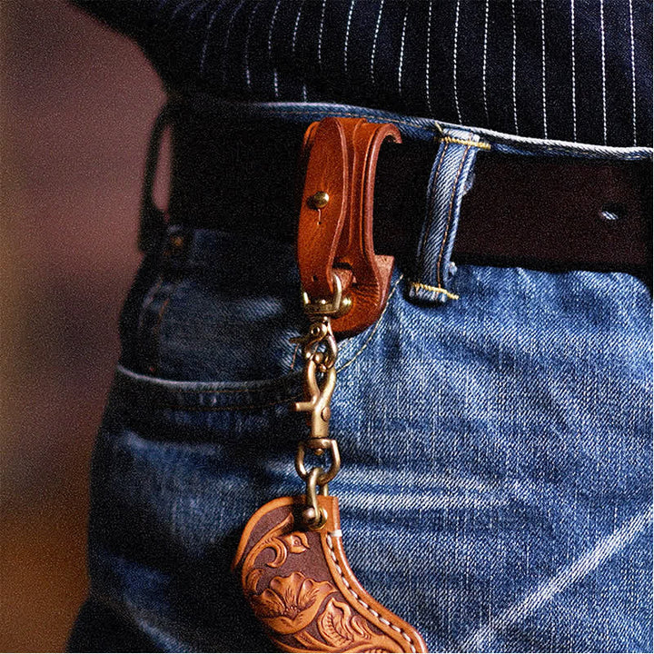 Porte-clés en cuir fait main avec boucle de ceinture