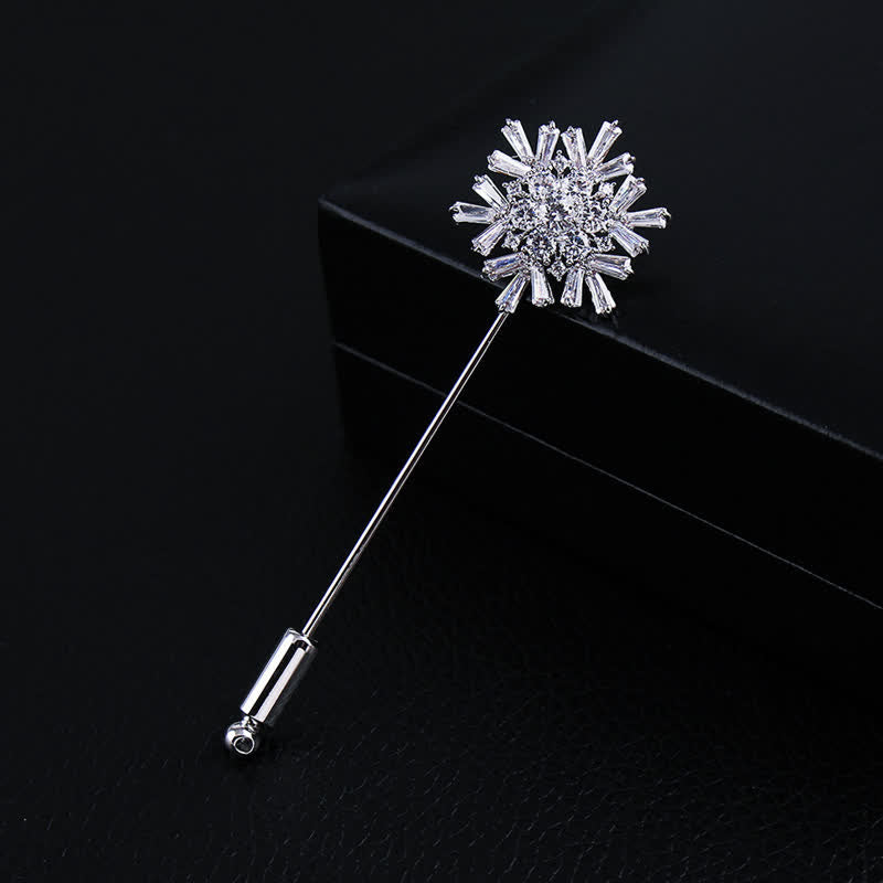 Broche en forme de fleur de flocon de neige en cristal artificiel scintillant - Argent - image 2