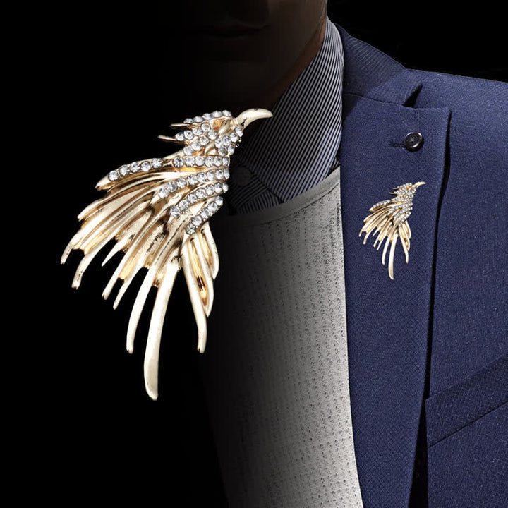 Broche exquise en strass pour homme avec ailes déployées en forme d'aigle