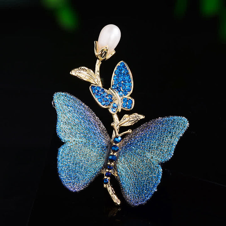 Broche en perles d'eau douce avec papillon brodé pour femme