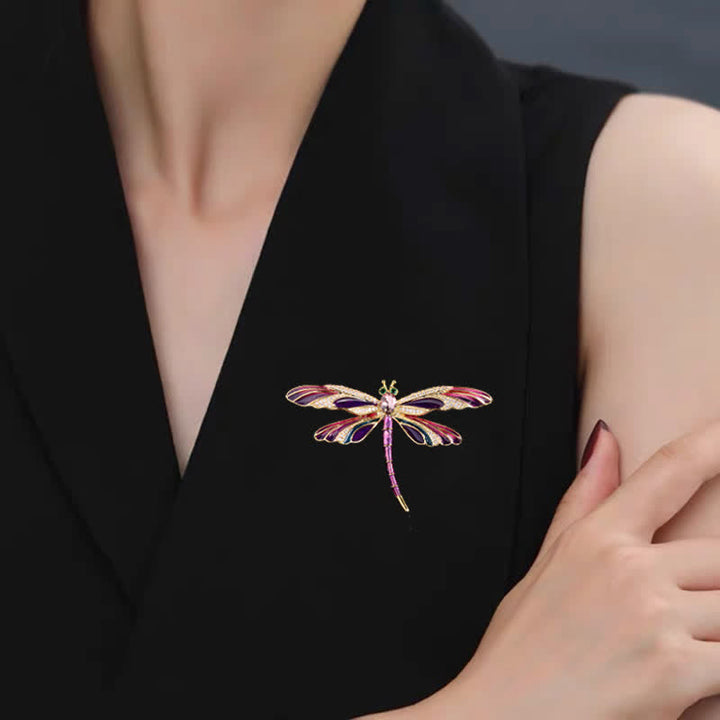 Broche libellule colorée en émail de luxe vintage pour femme
