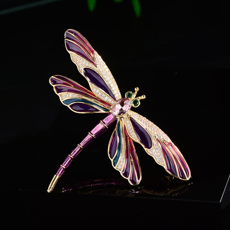 Broche libellule colorée en émail de luxe vintage pour femme