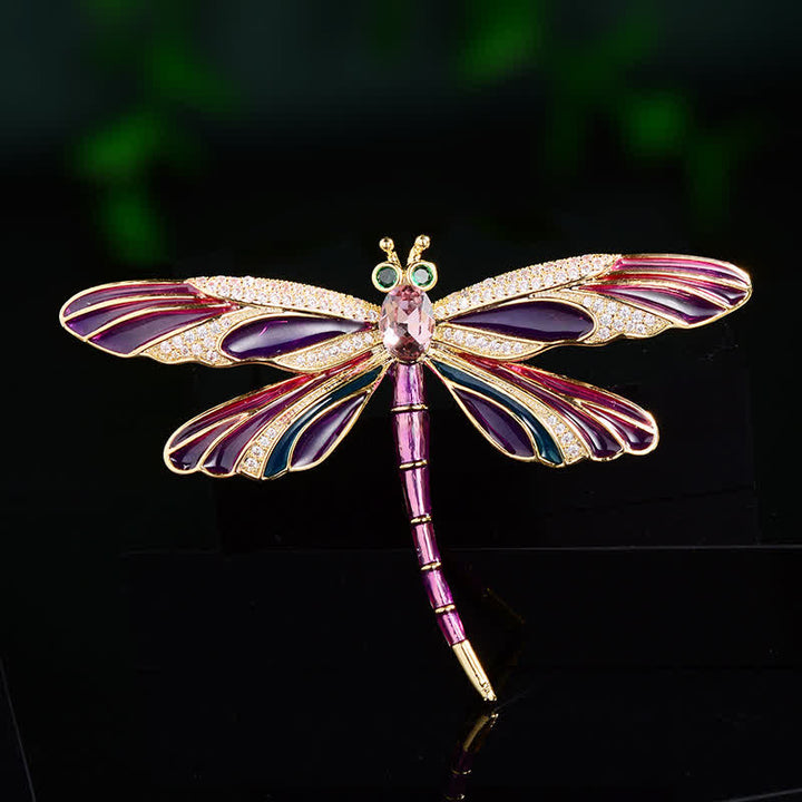 Broche libellule colorée en émail de luxe vintage pour femme