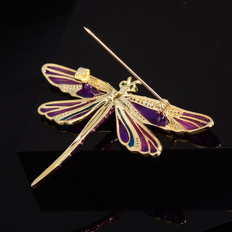 Broche libellule colorée en émail de luxe vintage pour femme