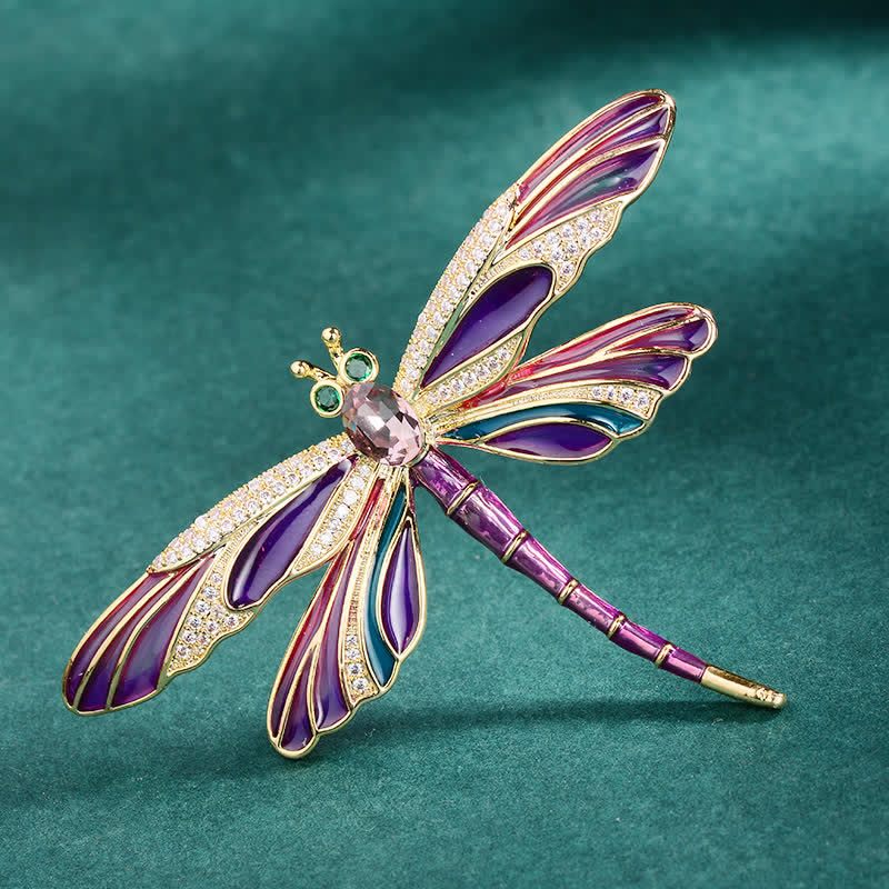 Broche libellule colorée en émail de luxe vintage pour femme