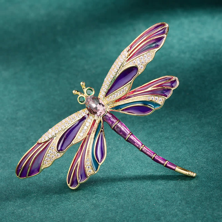 Broche libellule colorée en émail de luxe vintage pour femme