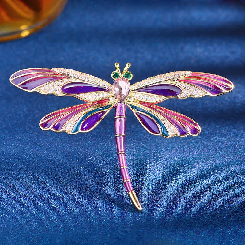 Broche libellule colorée en émail de luxe vintage pour femme