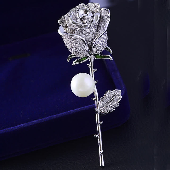 Broche élégante en imitation de perles en forme de rose pour femme