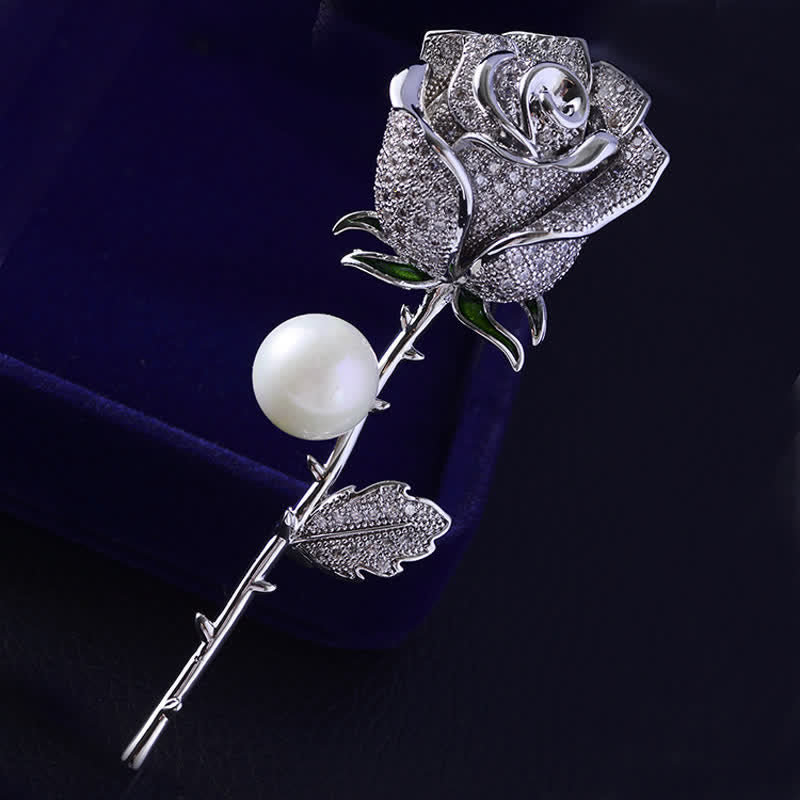 Broche élégante en imitation de perles en forme de rose pour femme