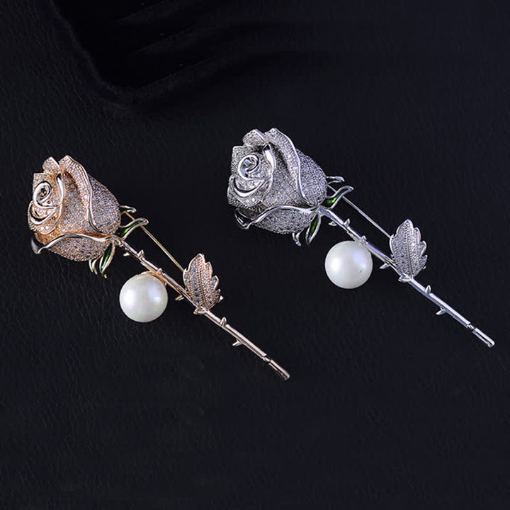 Broche élégante en imitation de perles en forme de rose pour femme