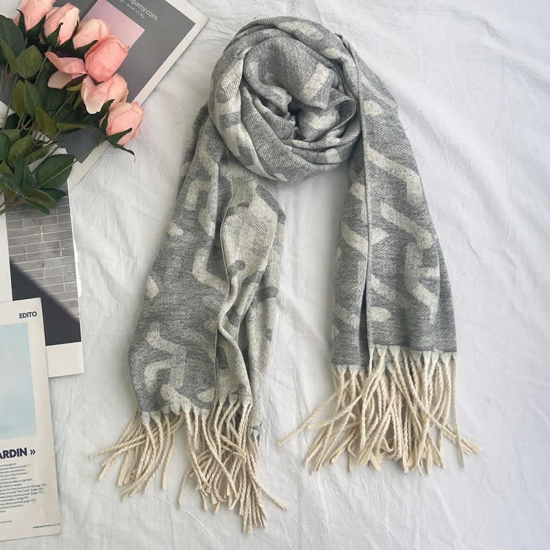 Écharpe unisexe en jacquard à motif géométrique abstrait rustique