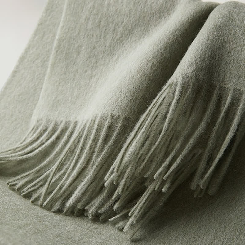 Écharpe unisexe à franges en pure laine de couleur unie