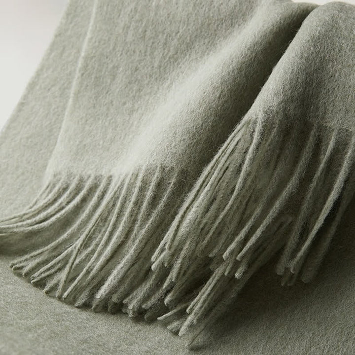 Écharpe unisexe à franges en pure laine de couleur unie