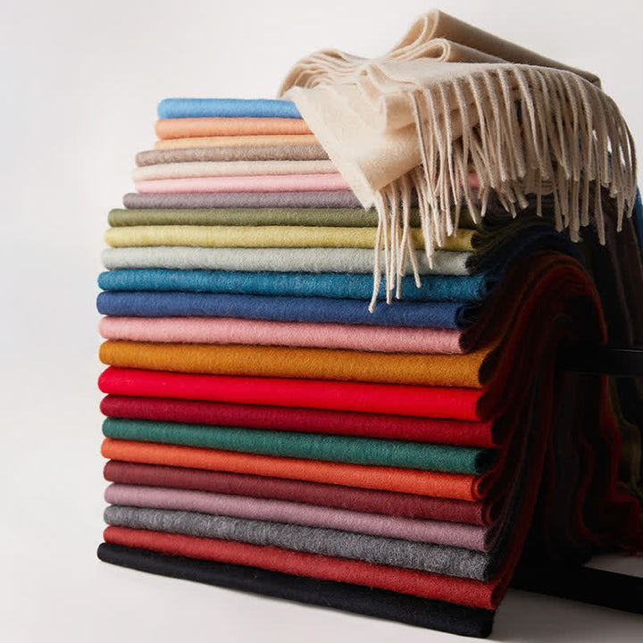 Écharpe unisexe à franges en pure laine de couleur unie