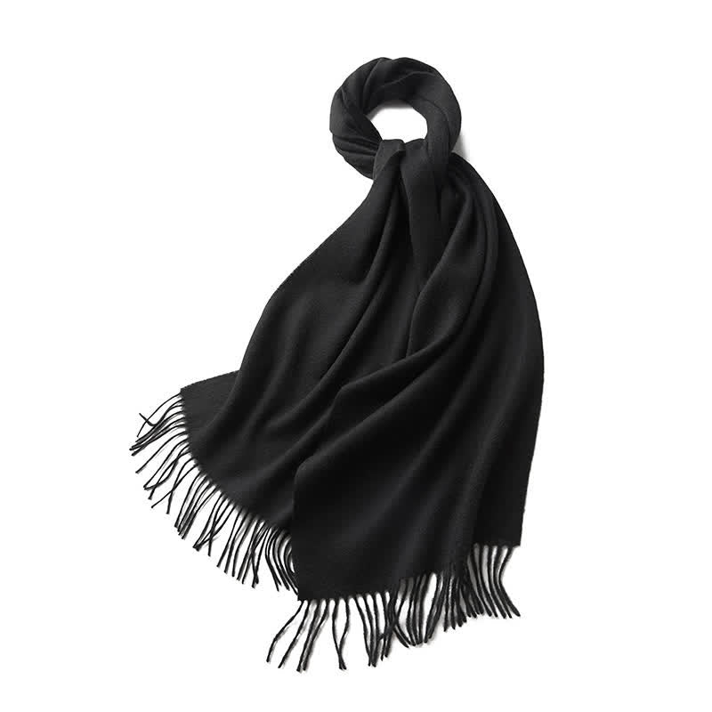Écharpe unisexe à franges en pure laine de couleur unie