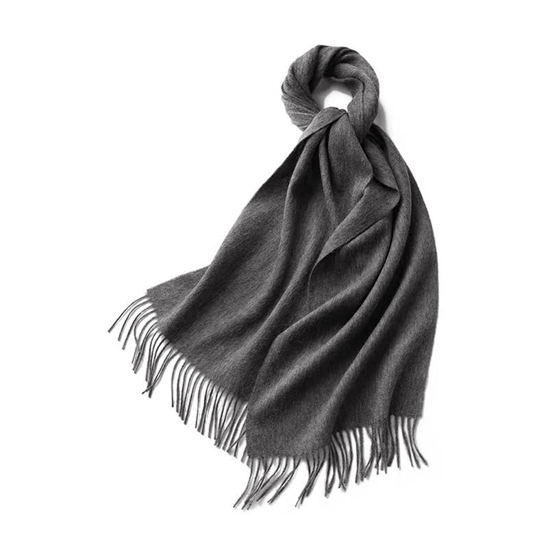 Écharpe unisexe à franges en pure laine de couleur unie