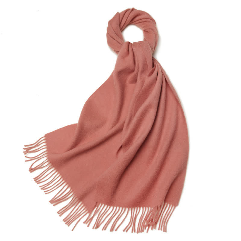 Écharpe unisexe à franges en pure laine de couleur unie