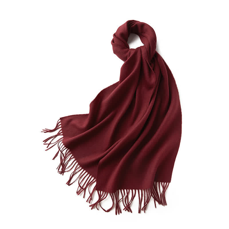 Écharpe unisexe à franges en pure laine de couleur unie