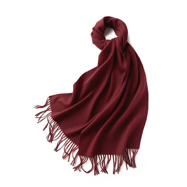 Écharpe unisexe à franges en pure laine de couleur unie