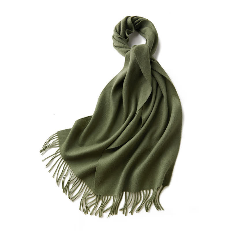 Écharpe unisexe à franges en pure laine de couleur unie