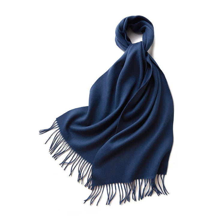 Écharpe unisexe à franges en pure laine de couleur unie