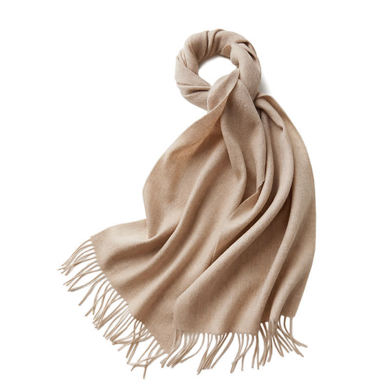 Écharpe unisexe à franges en pure laine de couleur unie