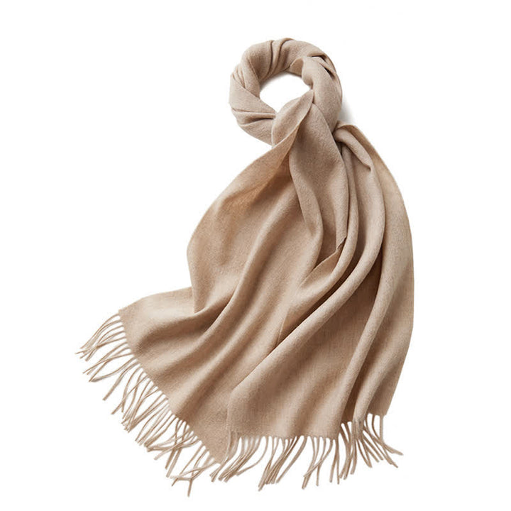 Écharpe unisexe à franges en pure laine de couleur unie
