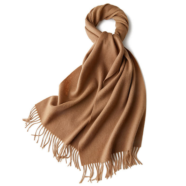 Écharpe unisexe à franges en pure laine de couleur unie