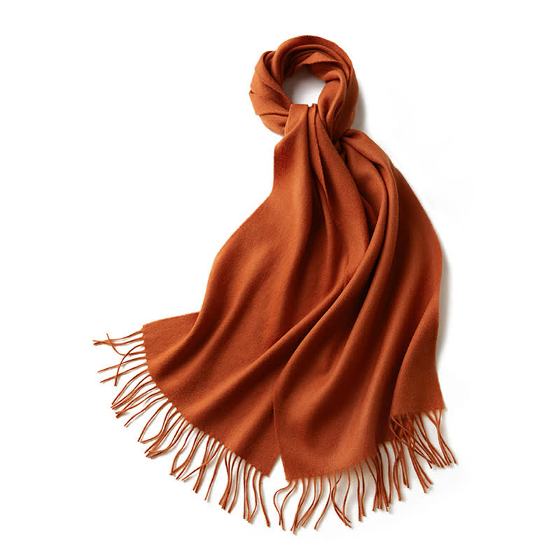 Écharpe unisexe simple, unie, en pure laine à franges - Orange rouge - image 11
