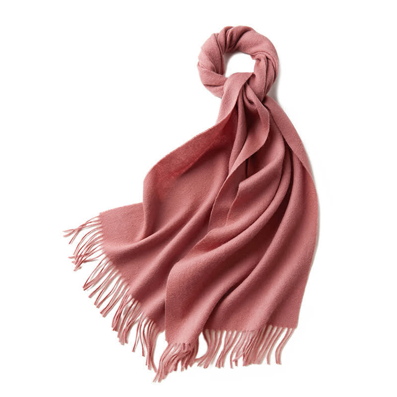 Écharpe unisexe simple, unie, en pure laine à franges - Rouge violet pâle - image 34