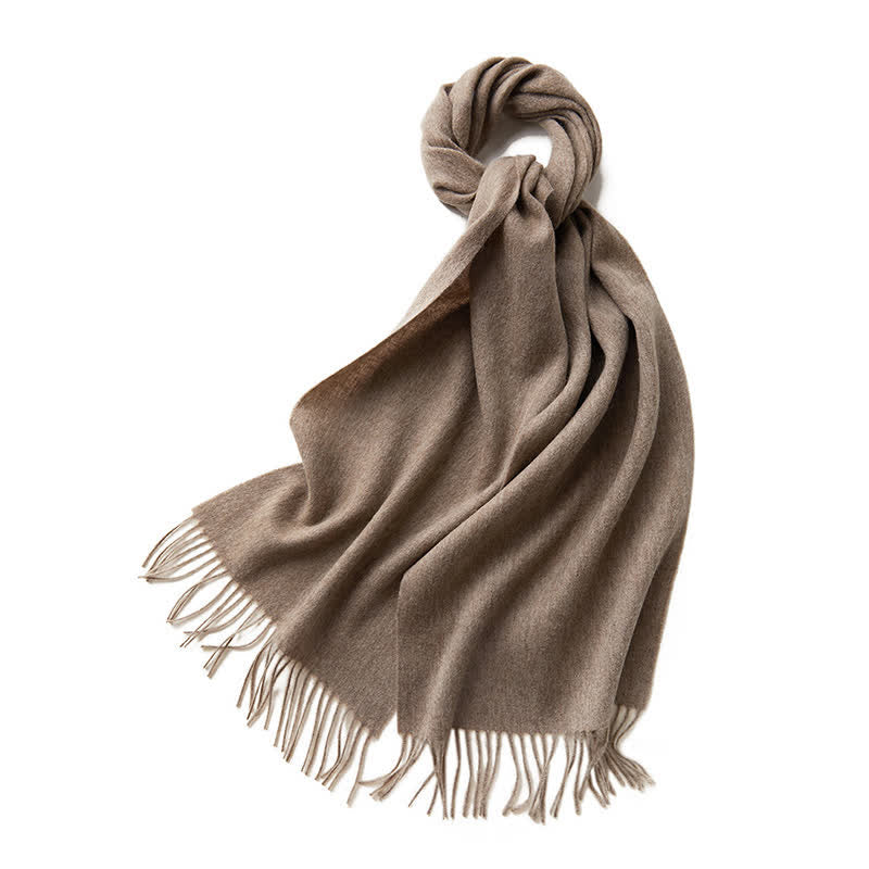 Écharpe unisexe à franges en pure laine de couleur unie