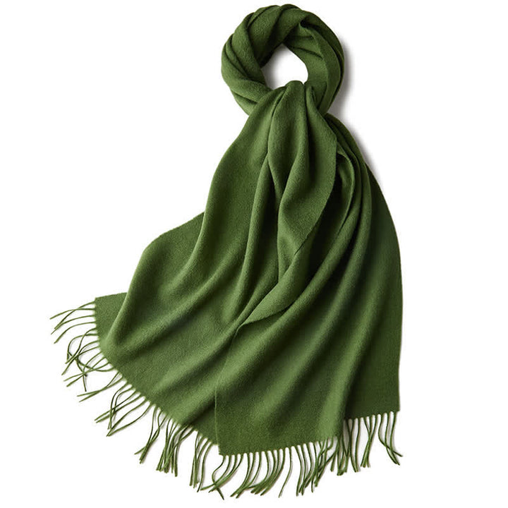 Écharpe unisexe à franges en pure laine de couleur unie