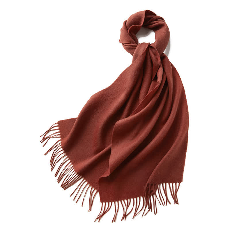 Écharpe unisexe à franges en pure laine de couleur unie