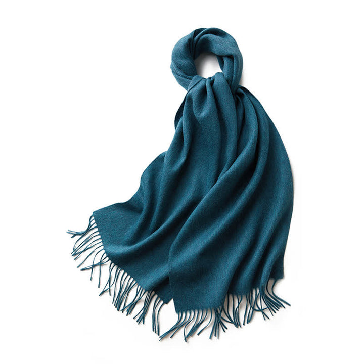 Écharpe unisexe à franges en pure laine de couleur unie