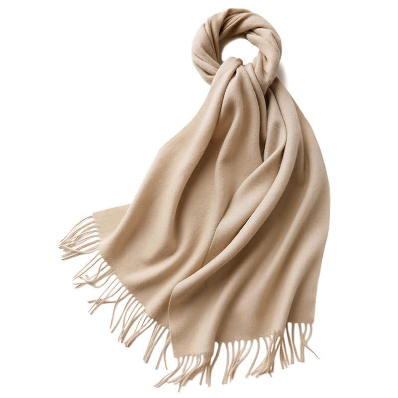 Écharpe unisexe à franges en pure laine de couleur unie