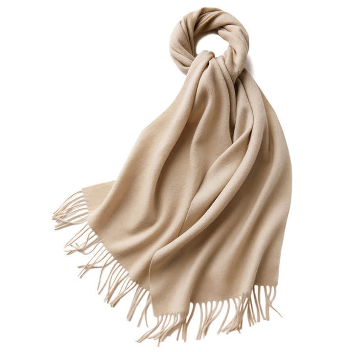 Écharpe unisexe à franges en pure laine de couleur unie