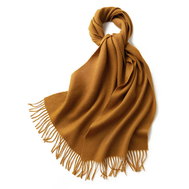 Écharpe unisexe simple, unie, en pure laine à franges - verge d'or - image 30