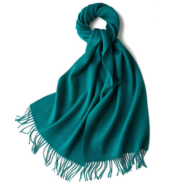 Écharpe unisexe à franges en pure laine de couleur unie