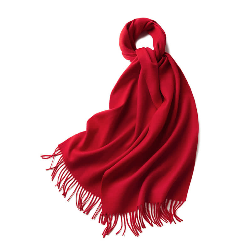 Écharpe unisexe à franges en pure laine de couleur unie