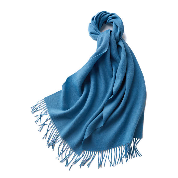 Écharpe unisexe à franges en pure laine de couleur unie