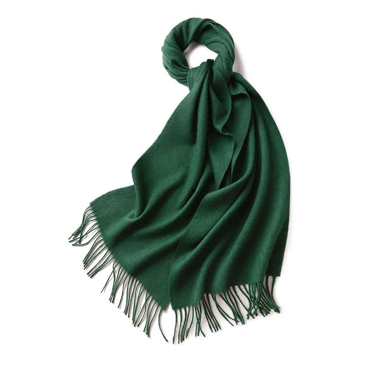 Écharpe unisexe à franges en pure laine de couleur unie