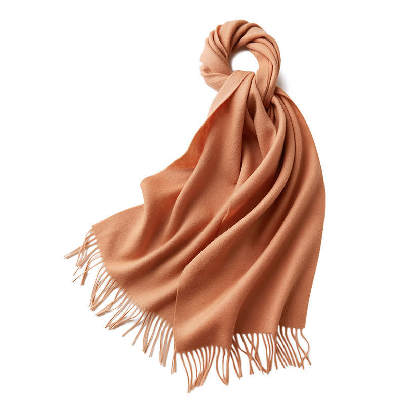Écharpe unisexe à franges en pure laine de couleur unie