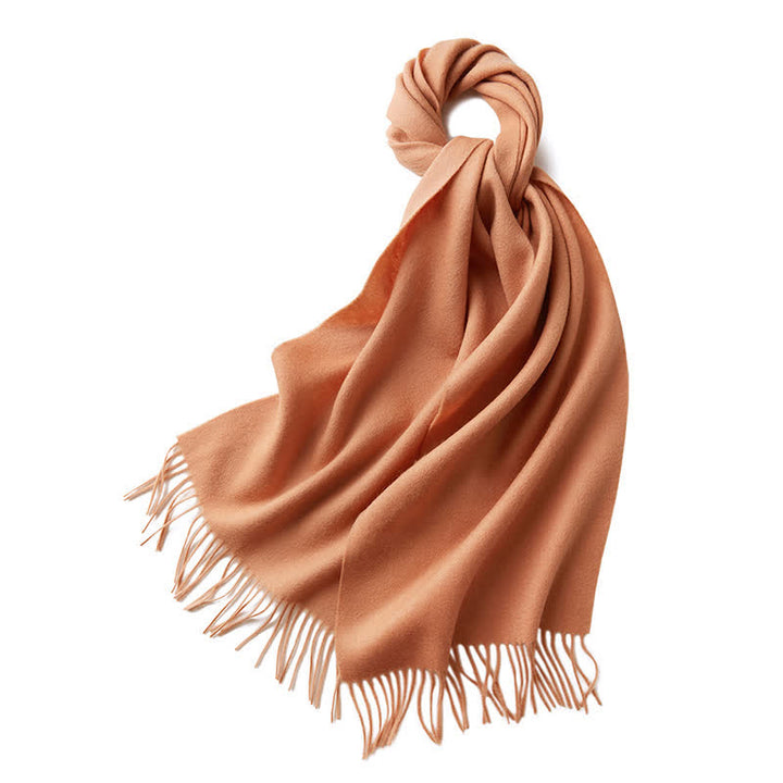 Écharpe unisexe à franges en pure laine de couleur unie