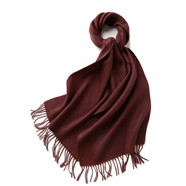 Écharpe unisexe simple, unie, en pure laine à franges - Rouge foncé - image 9