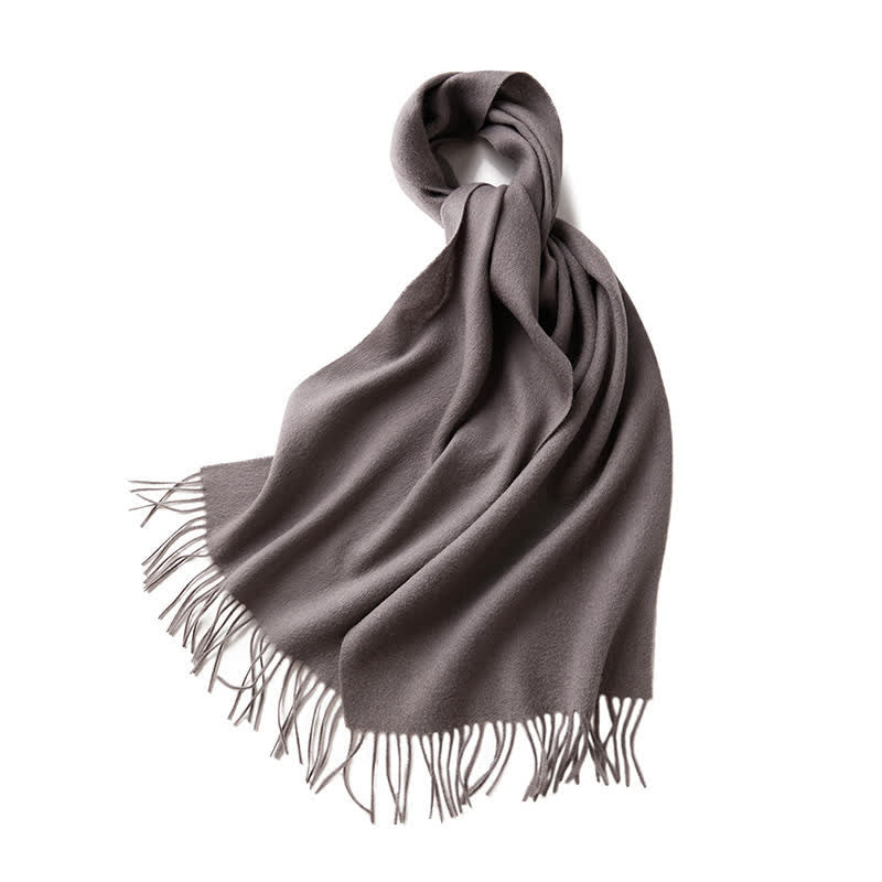 Écharpe unisexe à franges en pure laine de couleur unie