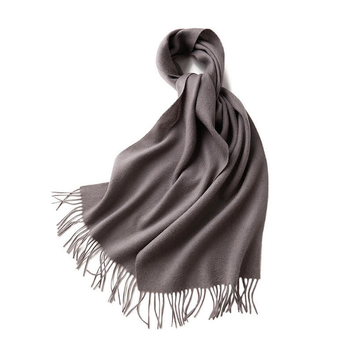 Écharpe unisexe à franges en pure laine de couleur unie