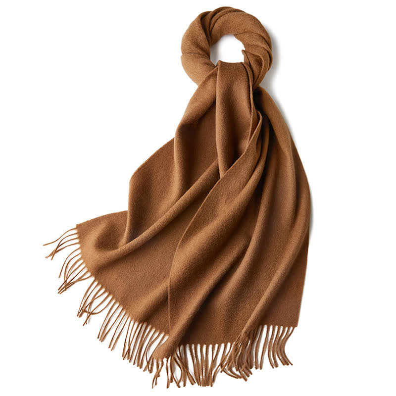 Écharpe unisexe à franges en pure laine de couleur unie