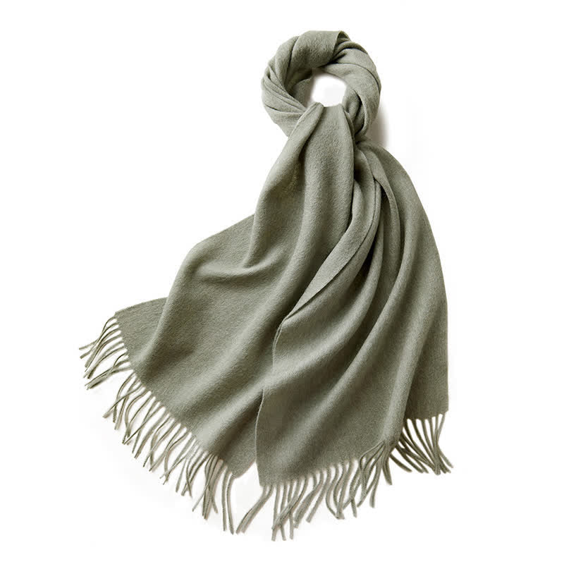 Écharpe unisexe à franges en pure laine de couleur unie